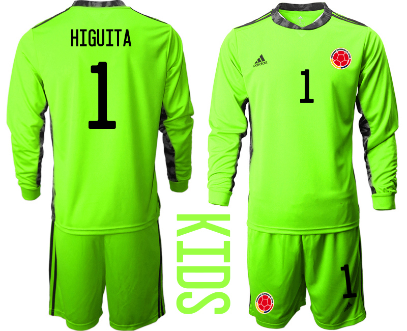 Youth 2020-2021 Season National team Colombia goalkeeper Long sleeve green #1 Soccer Jersey3